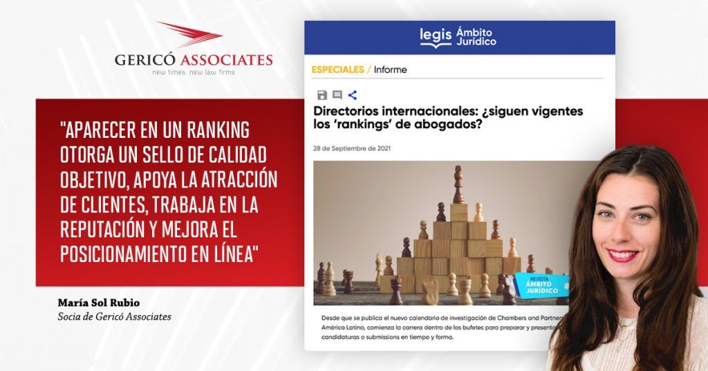 The validity of lawyer rankings in legal directories 1 La vigencia de los rankings de abogados en los directorios internacionales más prestigiosos - Gericó Associates - María Sol Rubio - Marketing Jurídico, Comunicación Legal y Desarrollo de Negocio - Abogados España - Abogados Latam